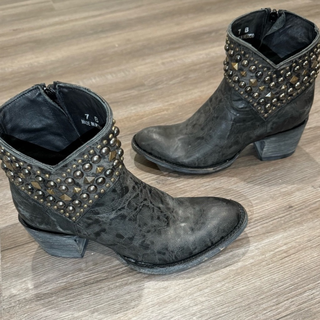 Old Gringo Mini Belinda Stud Cowboy Western Heeled Black Leather Bootie Boots